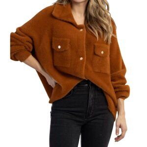 Bucketlist Women's Super Soft Fur Shacket Large Camel Normcore Fall Fashion